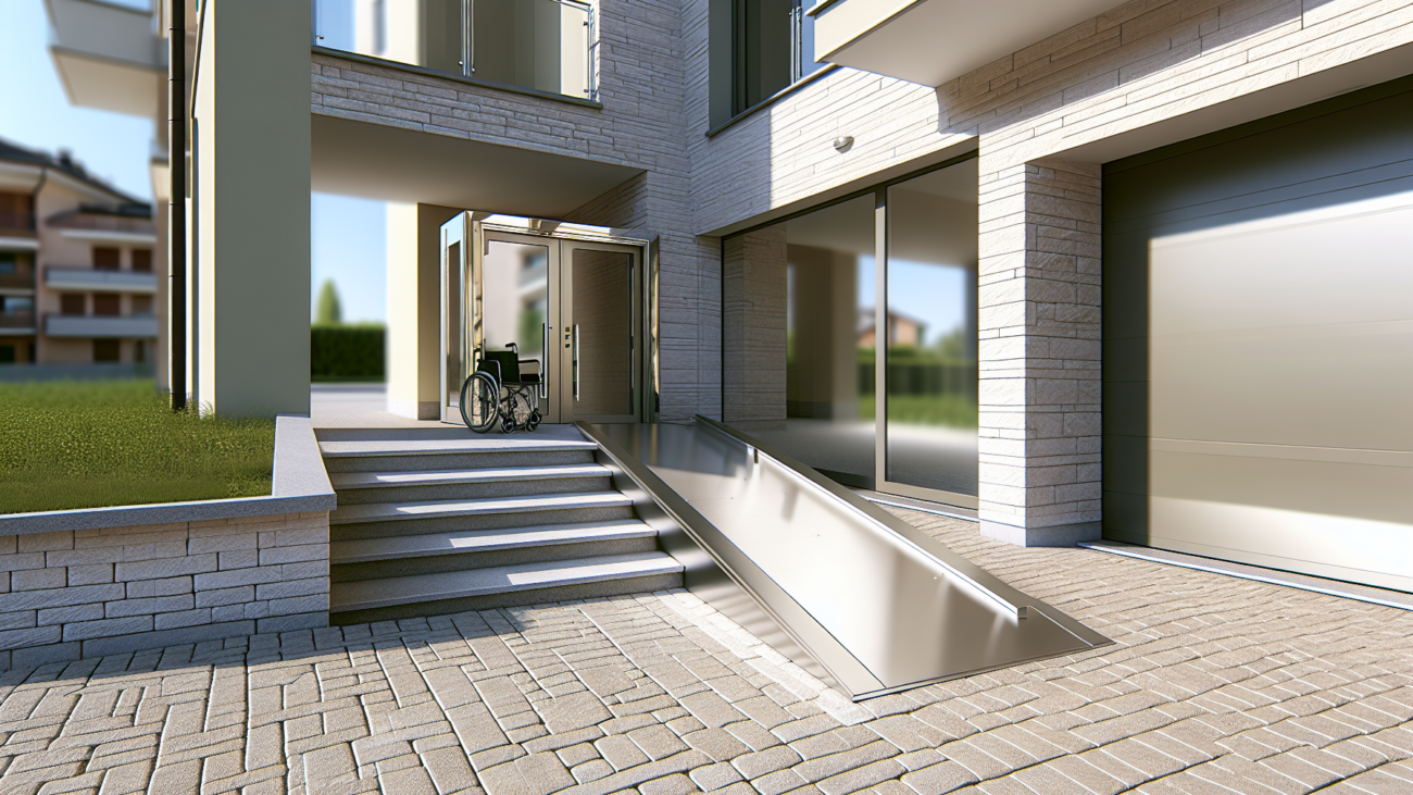 Rampa di accesso per disabili all'ingresso di un condominio italiano