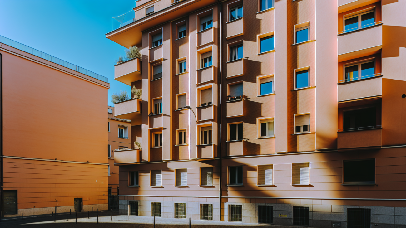 Facciata di edificio condominiale italiano con interventi edilizi agevolati da bonus fiscali