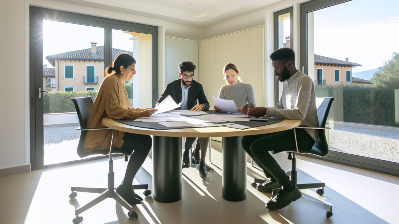 Riunione del consiglio di condominio attorno a un tavolo con documenti condominiali