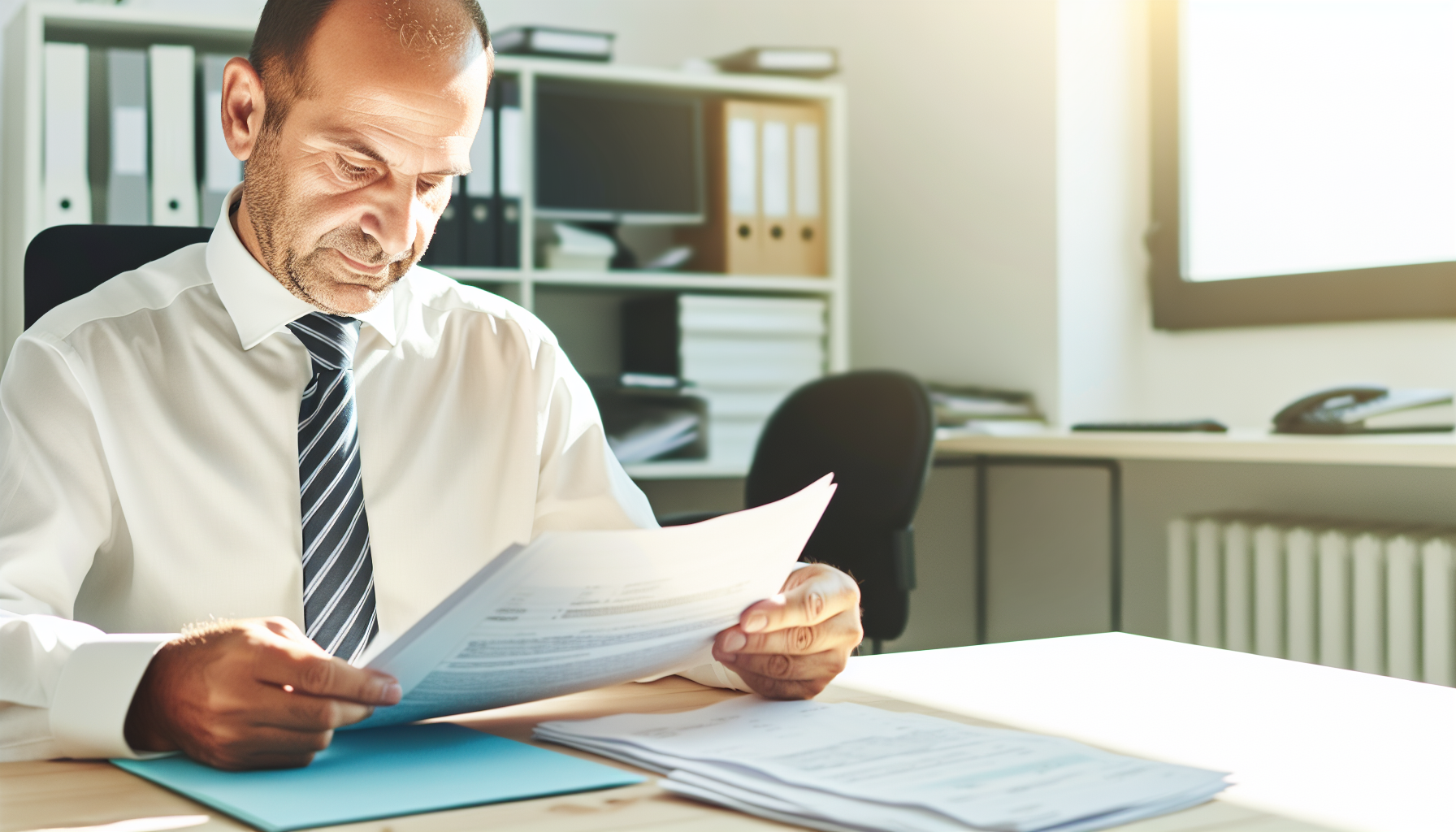 Amministratore di condominio che esamina documenti fiscali per detrazioni ristrutturazione