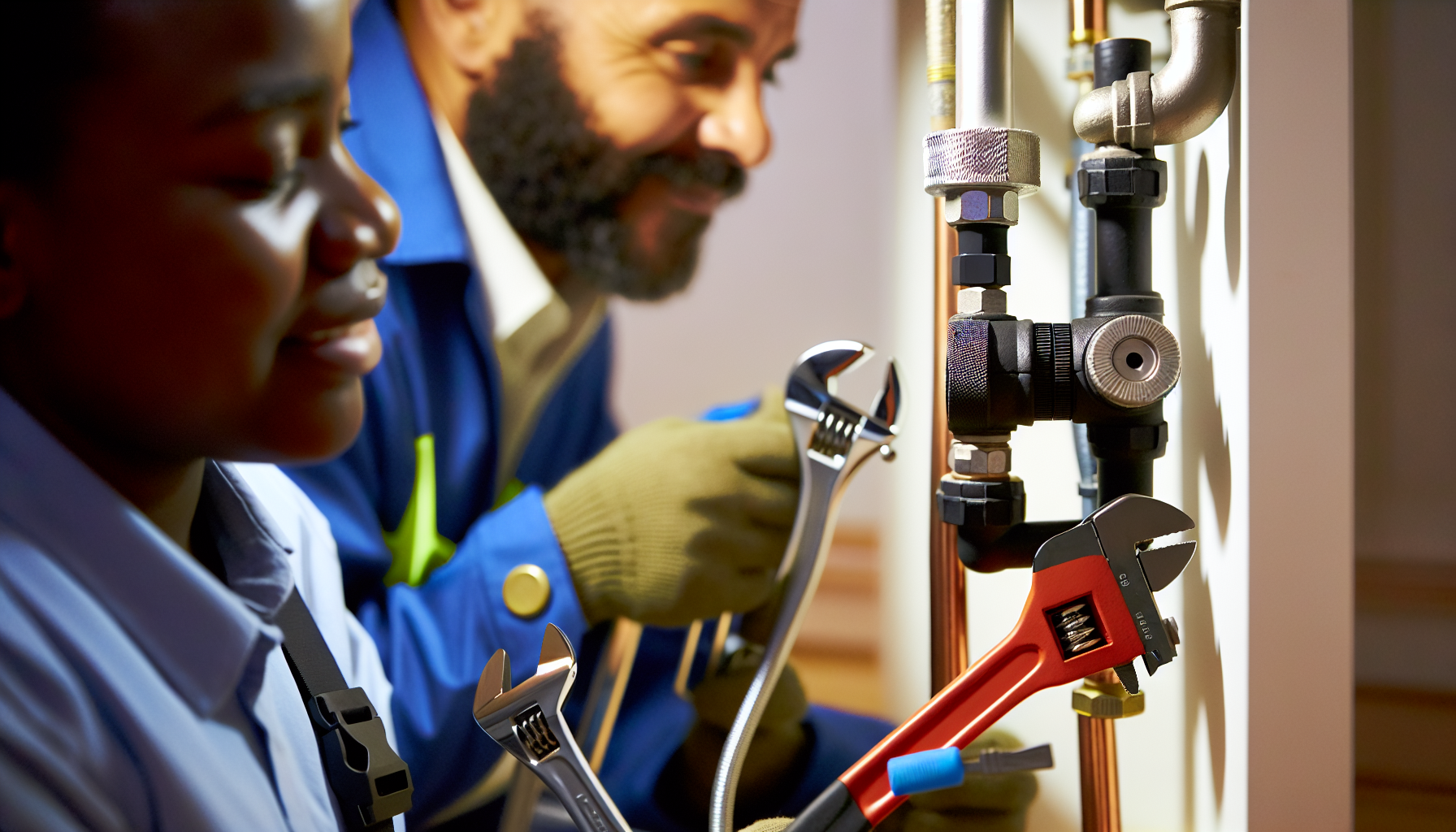 Tecnico che verifica le tubazioni dell'impianto termico condominiale