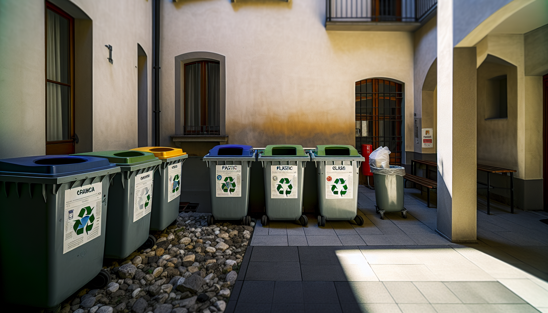 Contenitori per raccolta differenziata nei locali comuni di un condominio