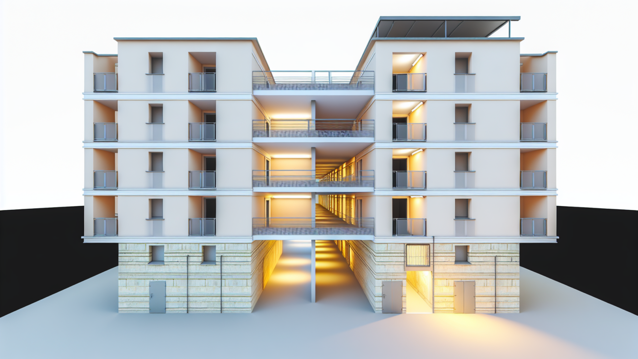 Intercapedine e cavedio in un condominio italiano: sezione architettonica dell'edificio