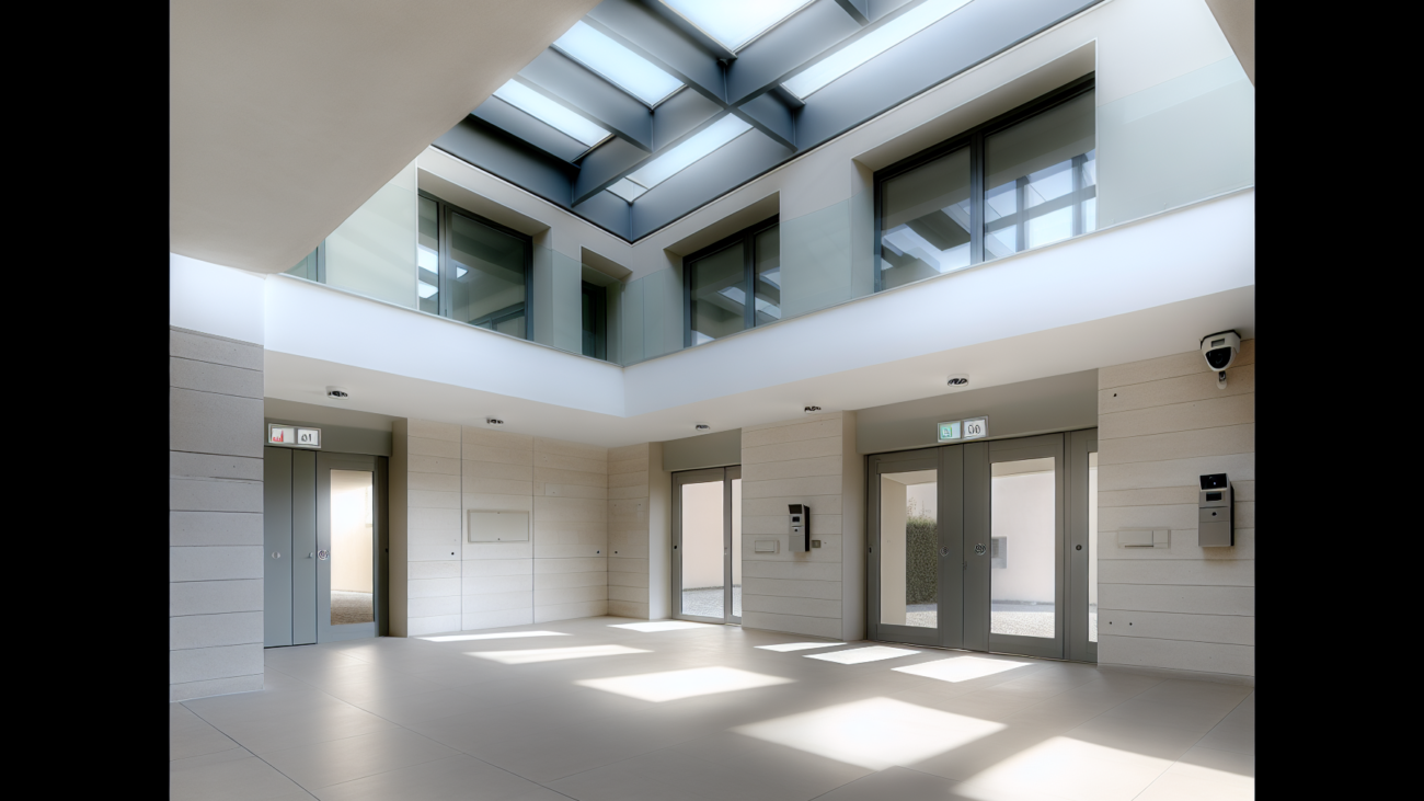 Ingresso di un condominio italiano con telecamera di sorveglianza e normativa privacy GDPR