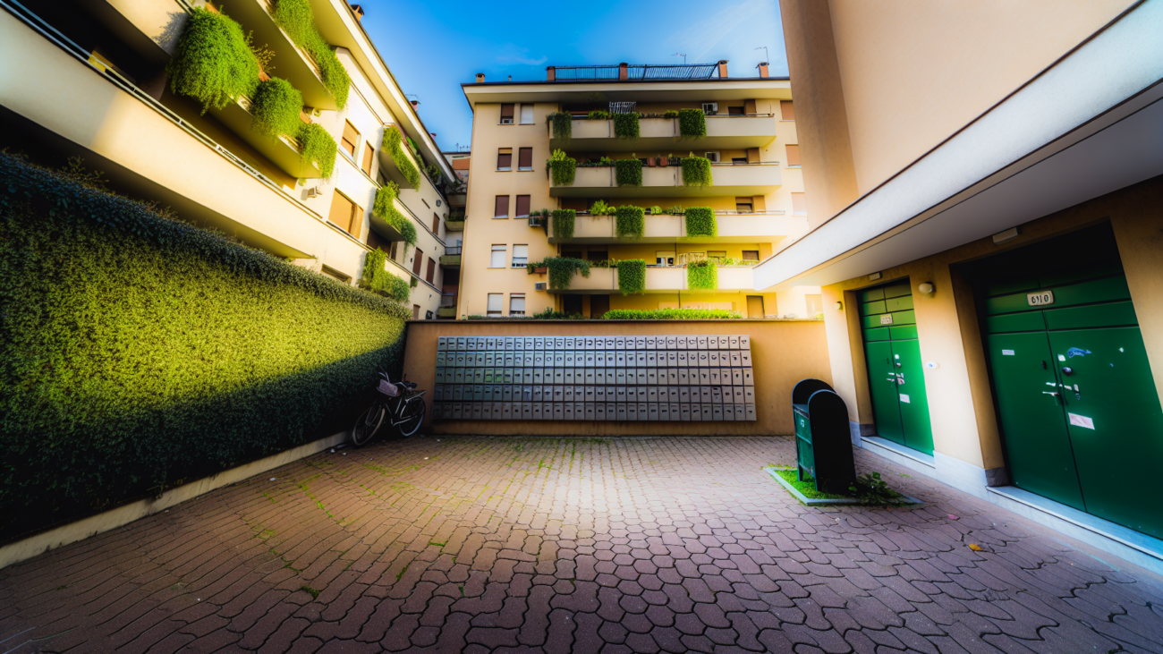 Cortile condominiale in edificio italiano con accesso alle parti comuni