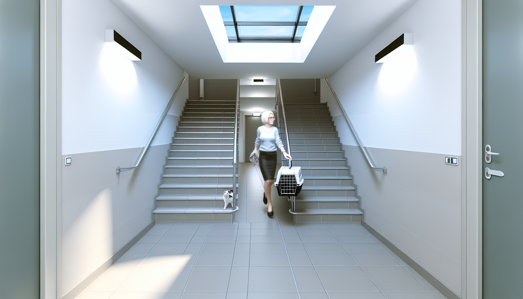 Proprietario con trasportino per gatto sulle scale condominiali - regolamento animali in condominio