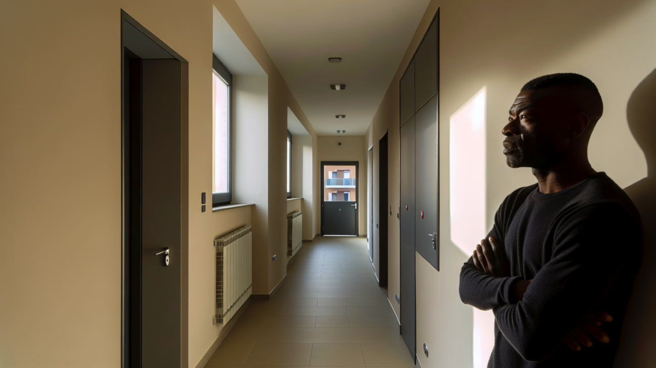 Condomino preoccupato per rumori molesti nel corridoio di un edificio residenziale italiano