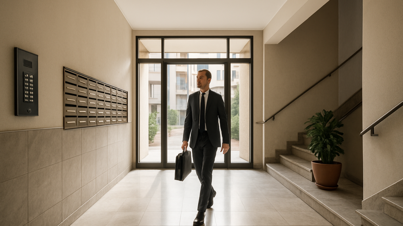 Accesso alle parti comuni del condominio: l'androne di ingresso di un edificio residenziale italiano