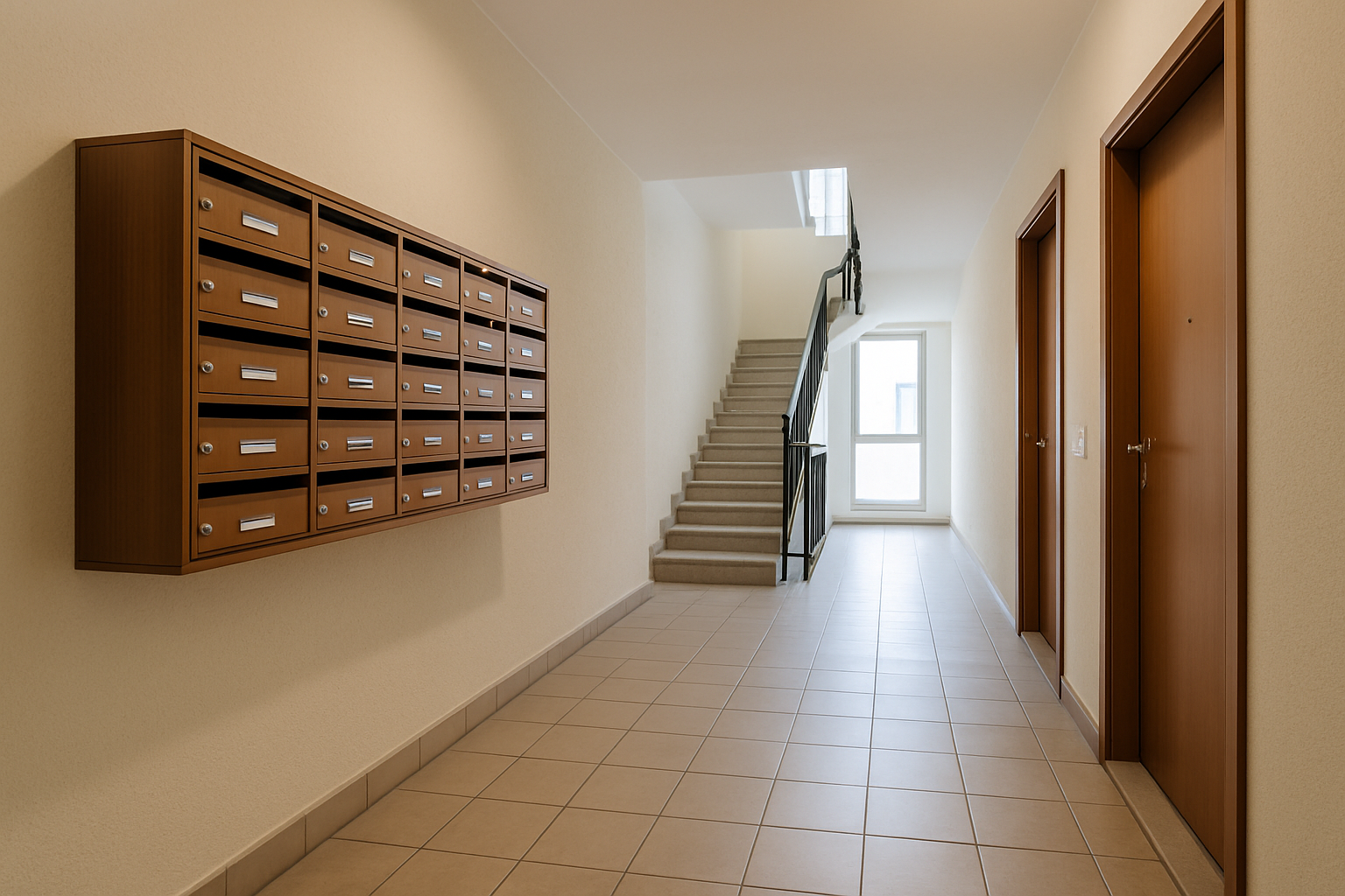 Corridoio condominiale condiviso in un condominio moderno italiano