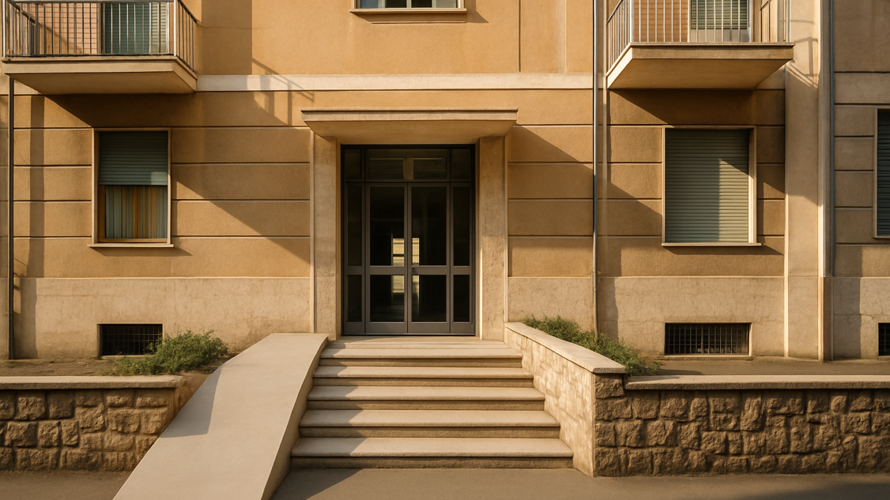 Rampa di accesso per disabili all'ingresso di un condominio italiano