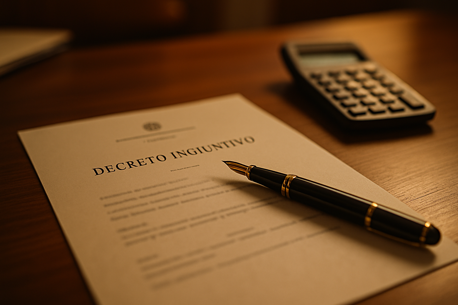 Decreto ingiuntivo per morosità condominiale su scrivania di studio legale
