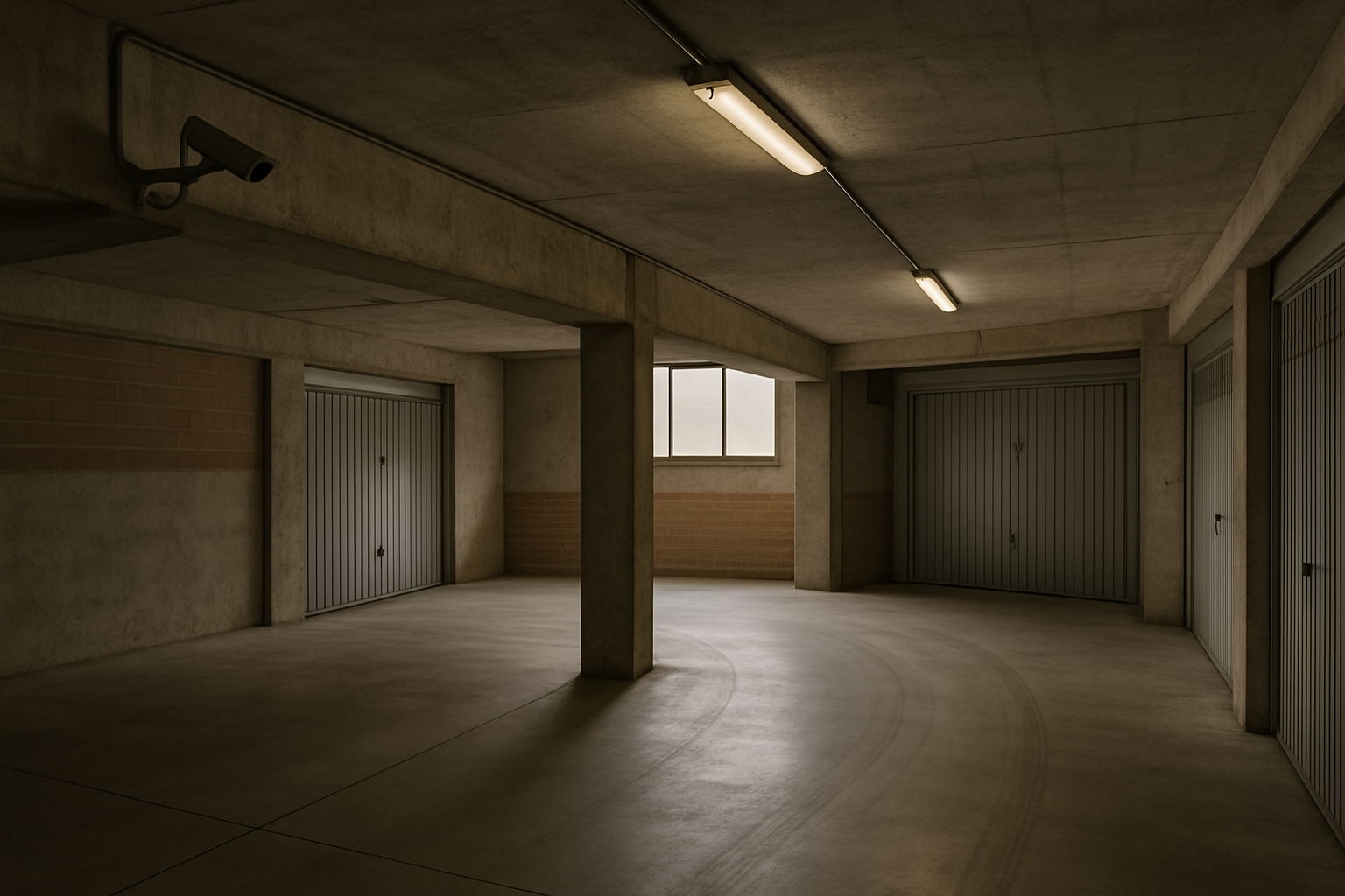 Telecamera puntata sull'area di manovra di un garage condominiale in Italia