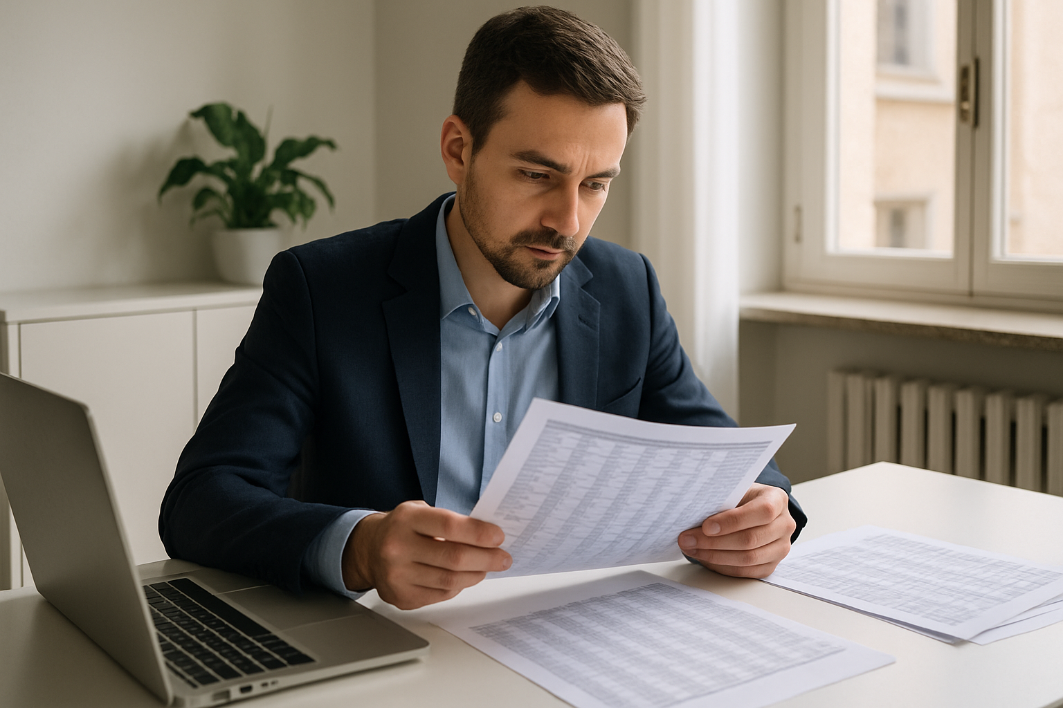 Amministratore condominiale che analizza il bilancio preventivo e le spese ordinarie del condominio