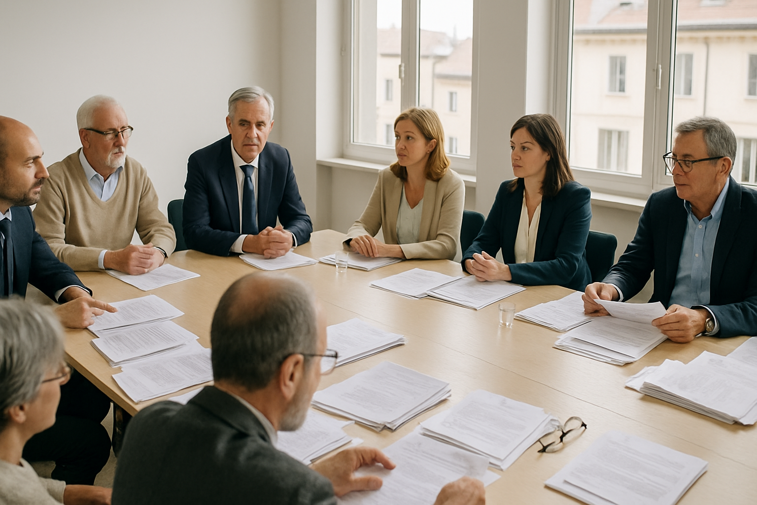 Assemblea del supercondominio con rappresentanti dei condomini riuniti in sala